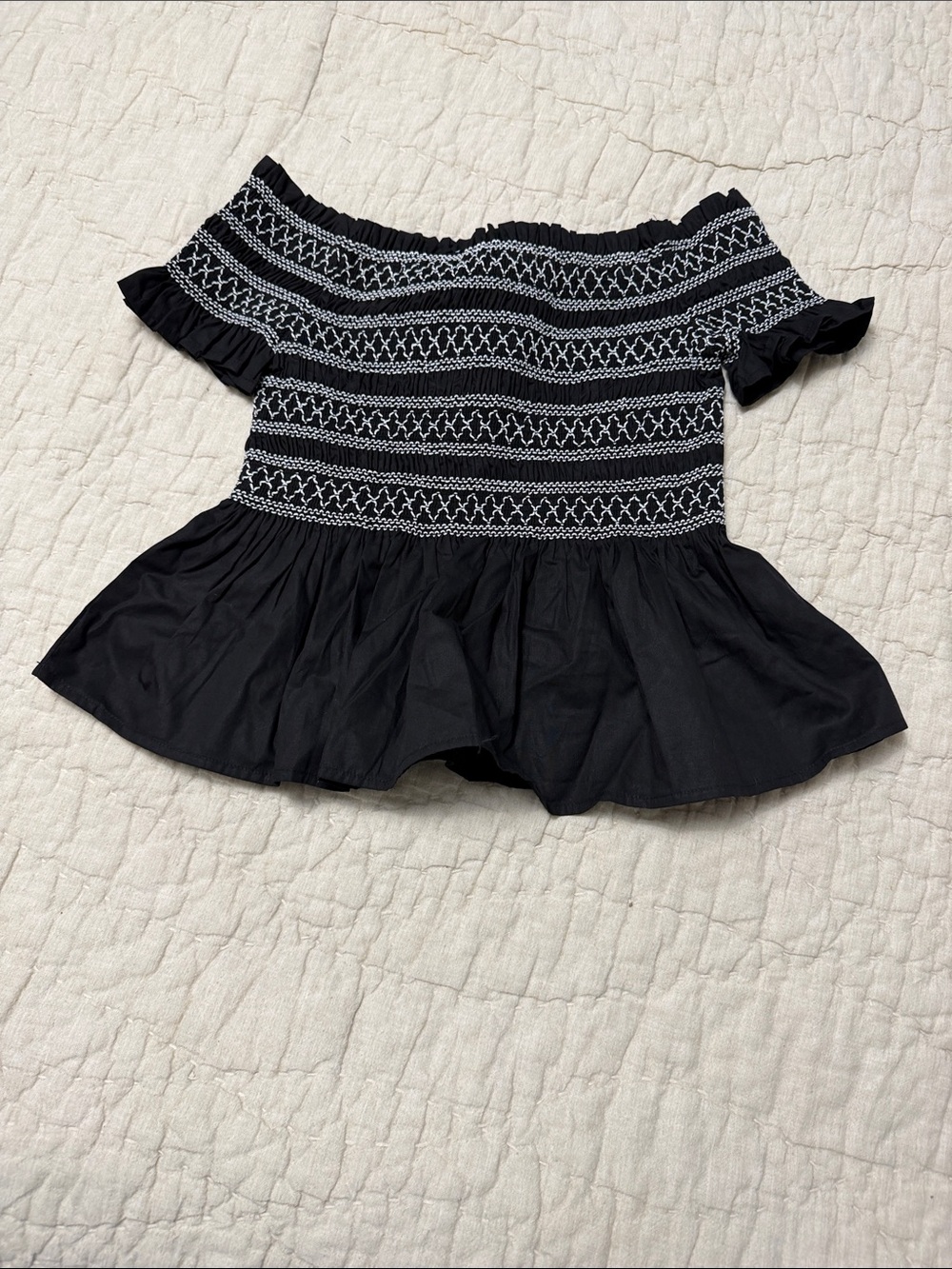 Altar'd State Black and White Off-Shoulder Peplum Tunic
